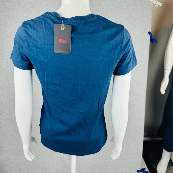 New Levi's Juniors XS T-Shirt Striped Blue Logo Stretch Retro Short Sleeve NWT - Picture 5 of 7
